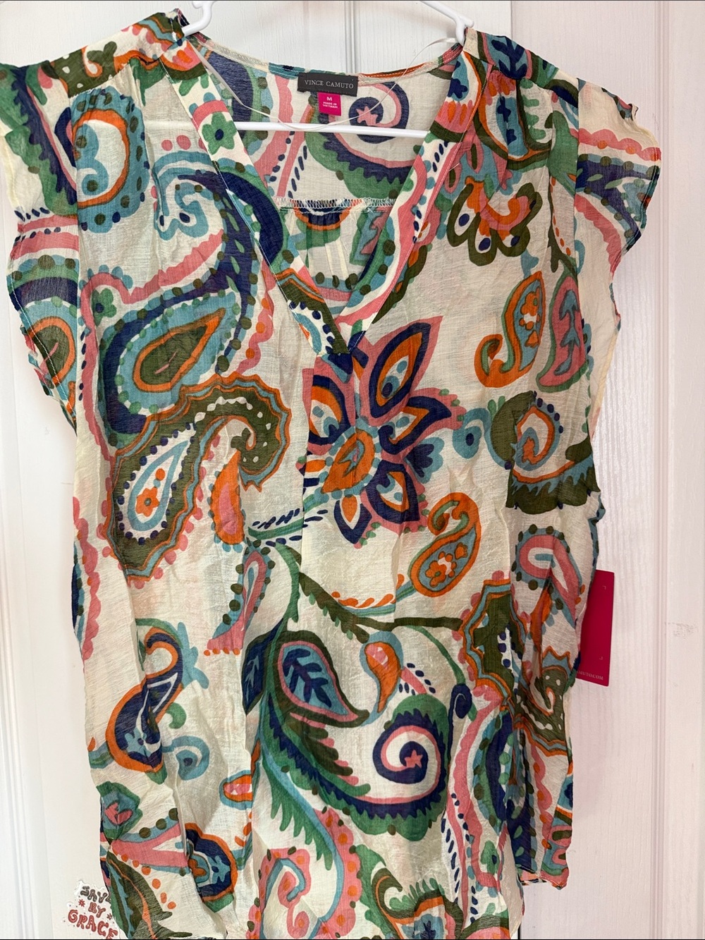 Vince Camuto Multicolor Paisley Short Sleeve V-Neck Tunic